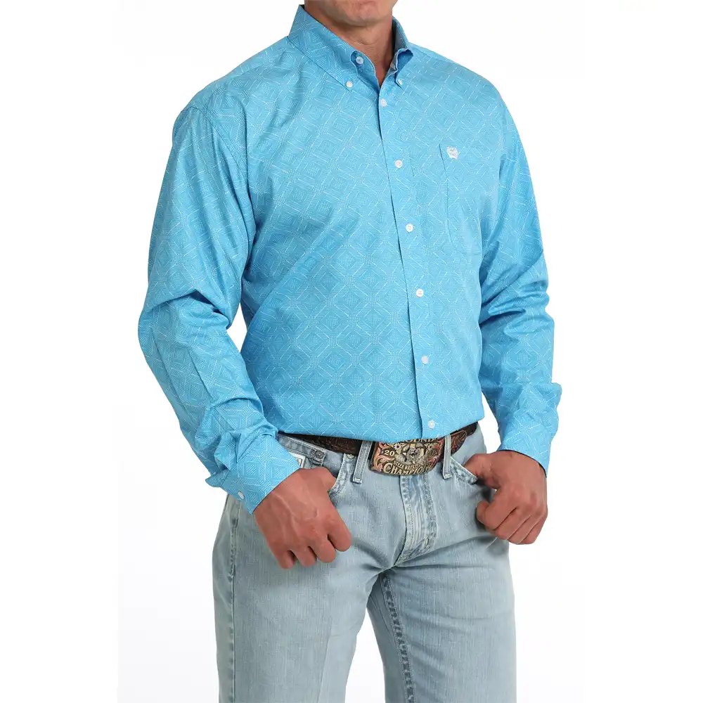 cinch men's long sleeve shirt blue white