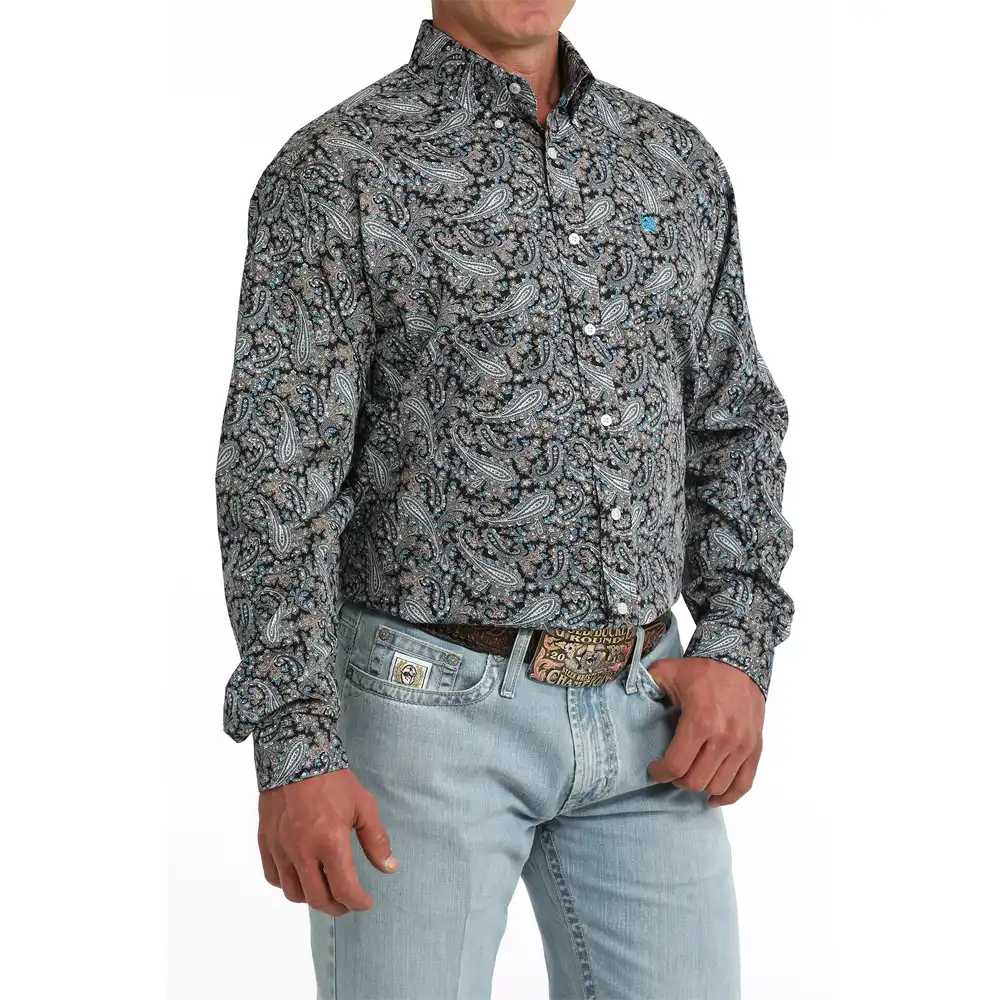 cinch men's long sleeve shirt paisley blue