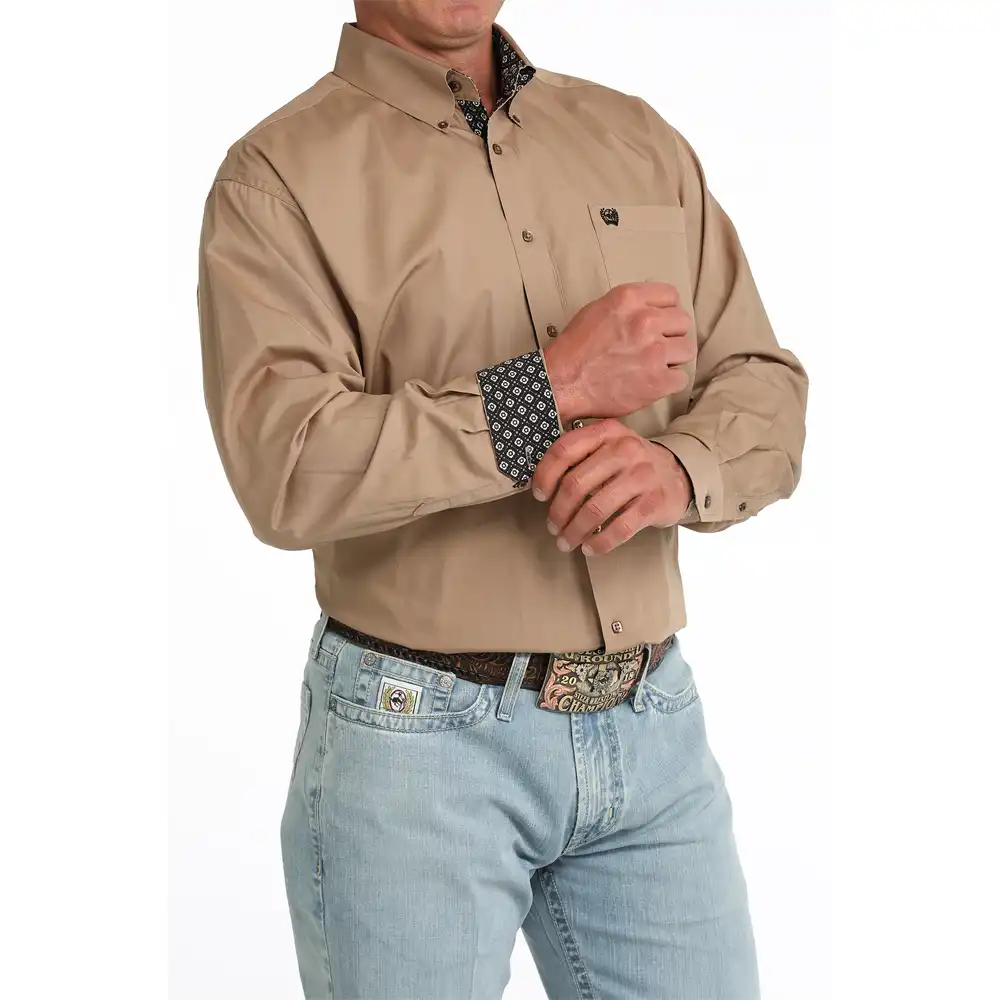 cinch men's long sleeve shirt khaki