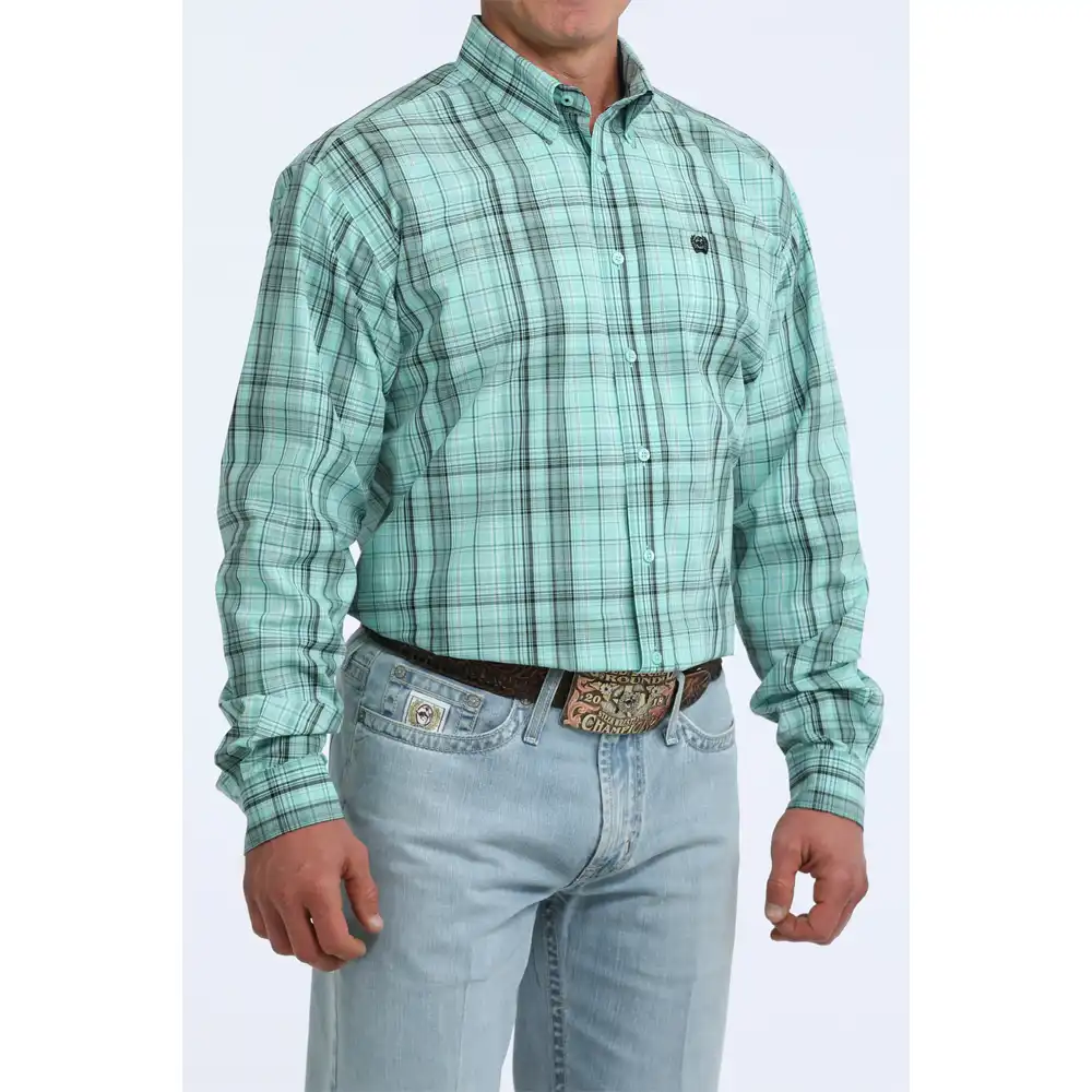cinch men's long sleeve turquoise shirt