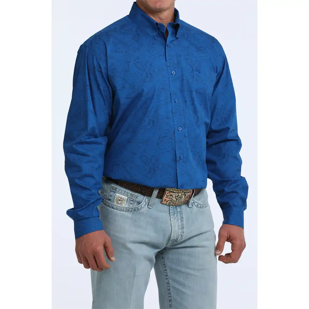 cinch men's long sleeve shirt royal paisley