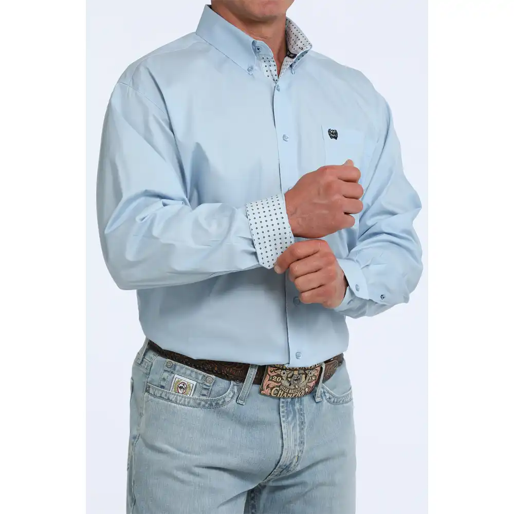 cinch men's long sleeve shirt solid light blue