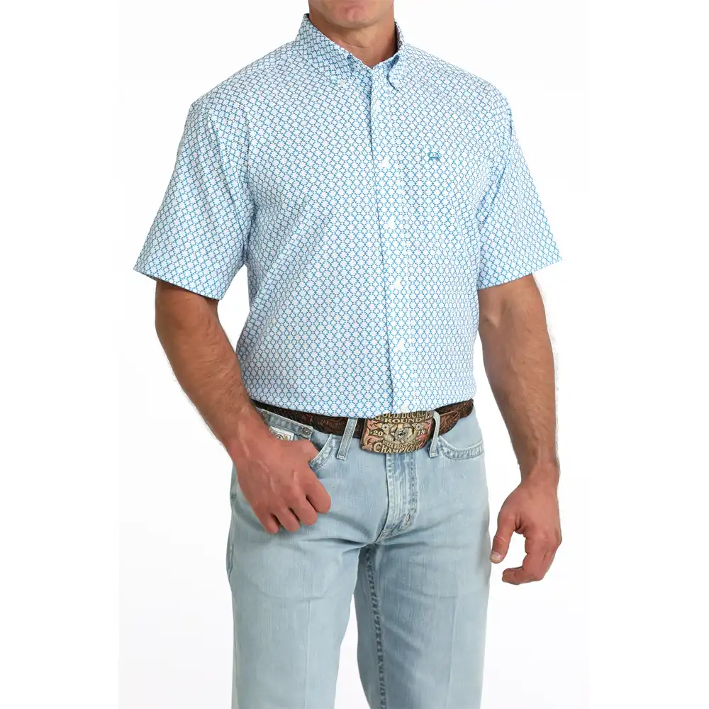 men's cinch short sleeve shirt blue