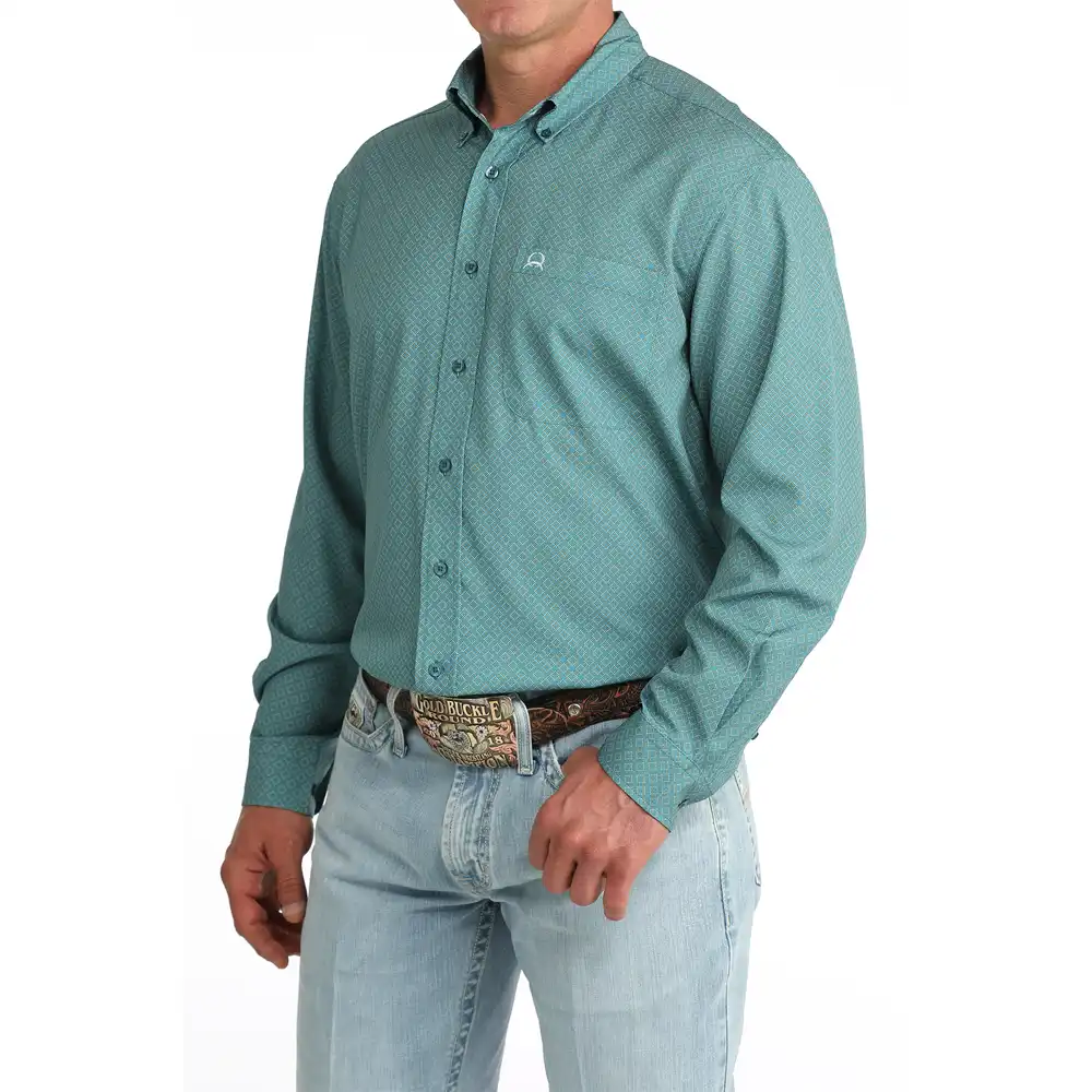 cinch men's long sleeve shirt teal