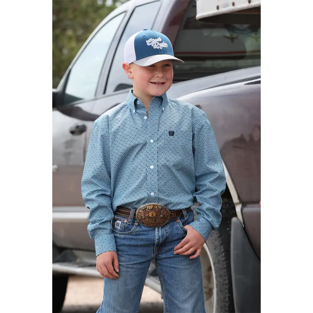 cinch boy's long sleeve shirt blue