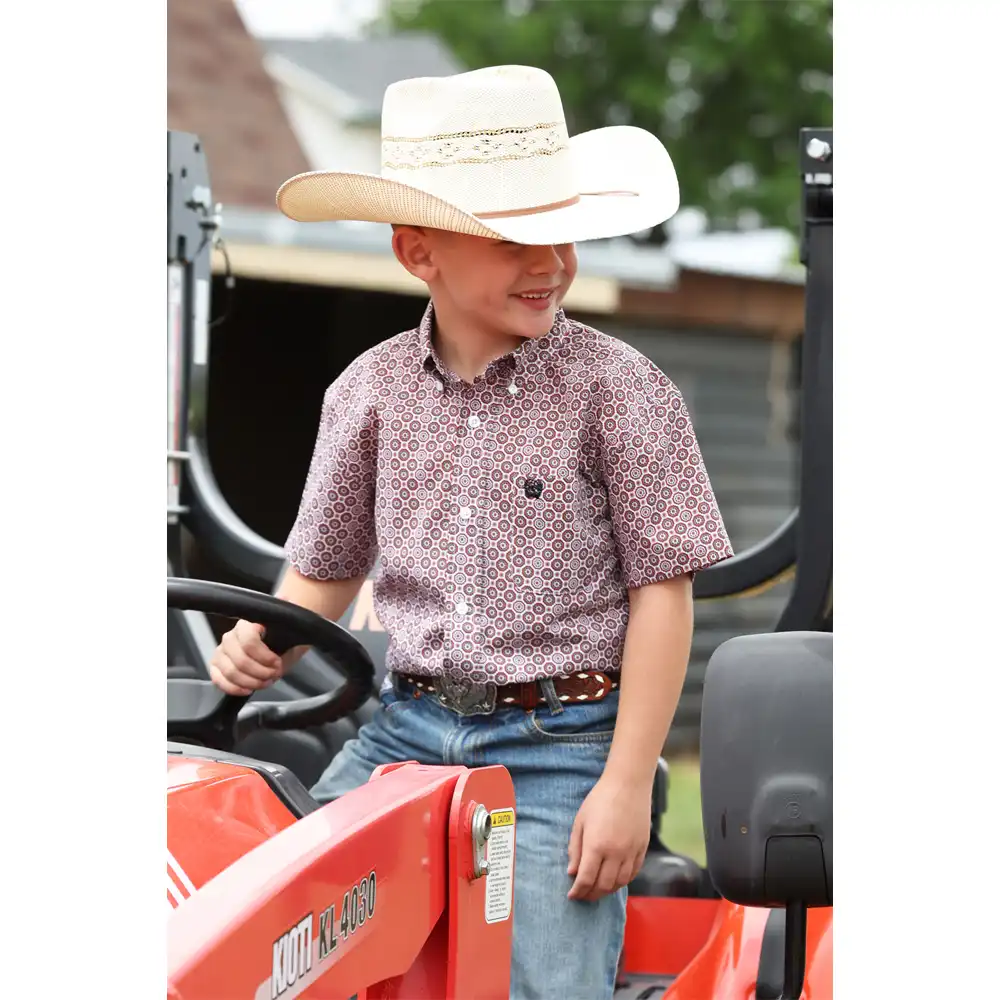 boy's short sleeve shirt red and white