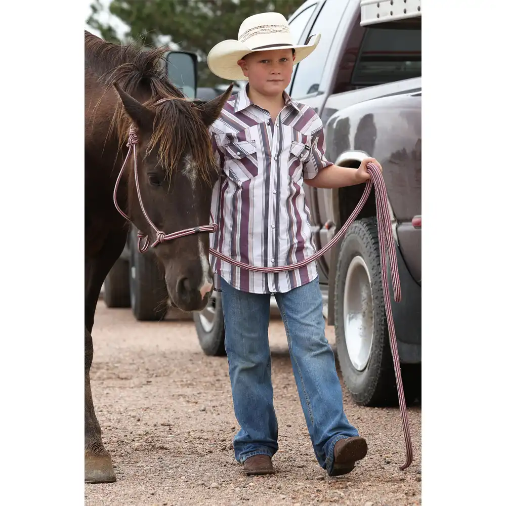 cinch boy's short sleeve shirt white stripe