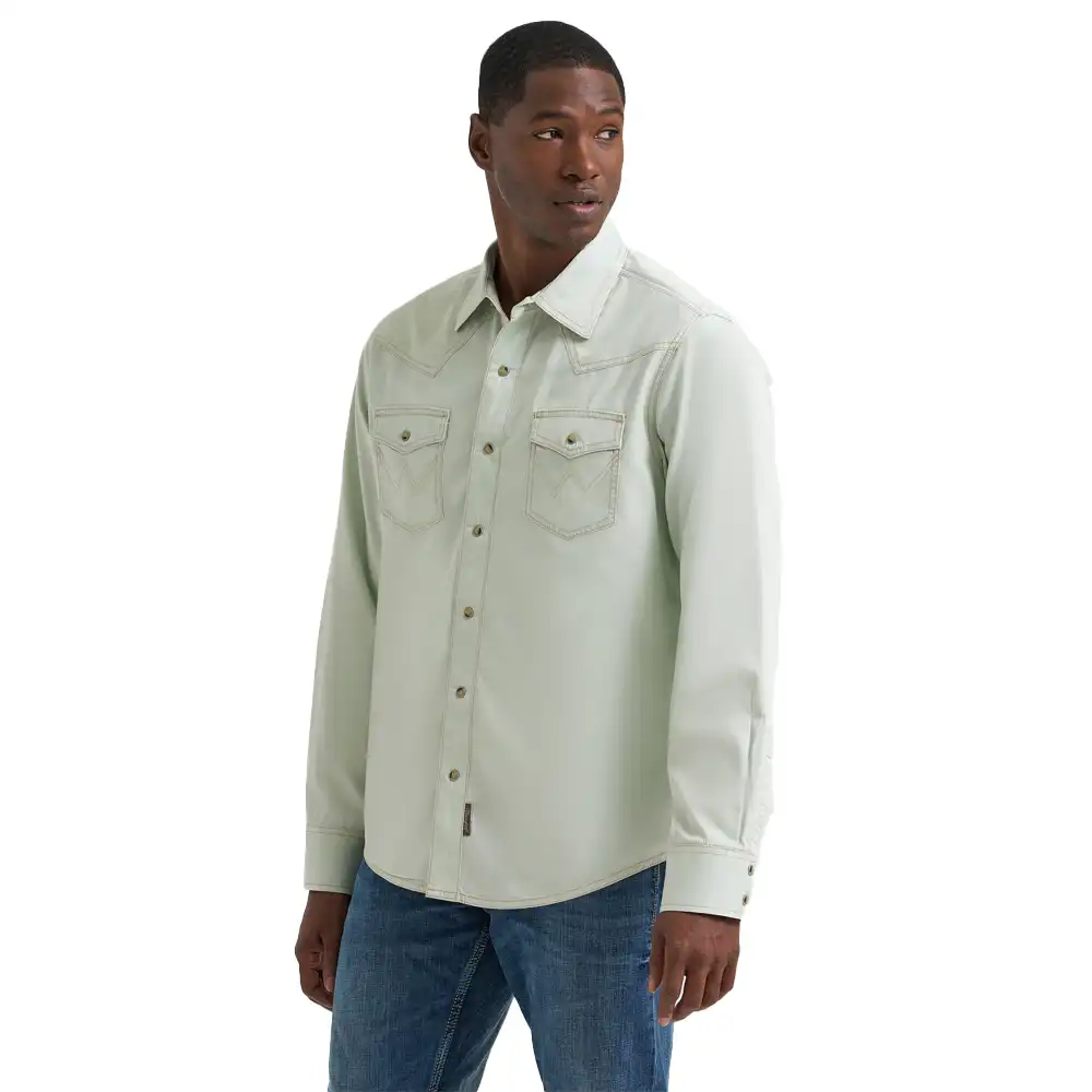 wrangler men's long sleeve shirt green