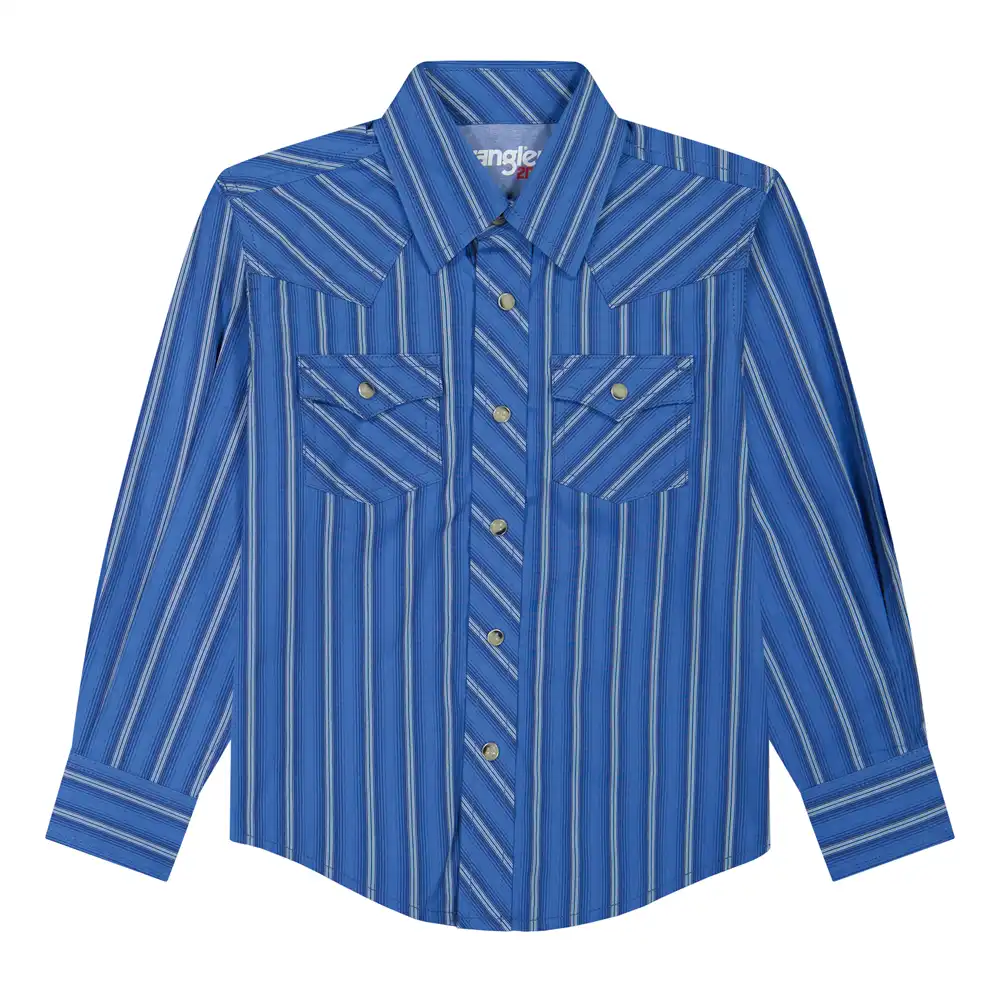 wrangler boy's long sleeve shirt blue