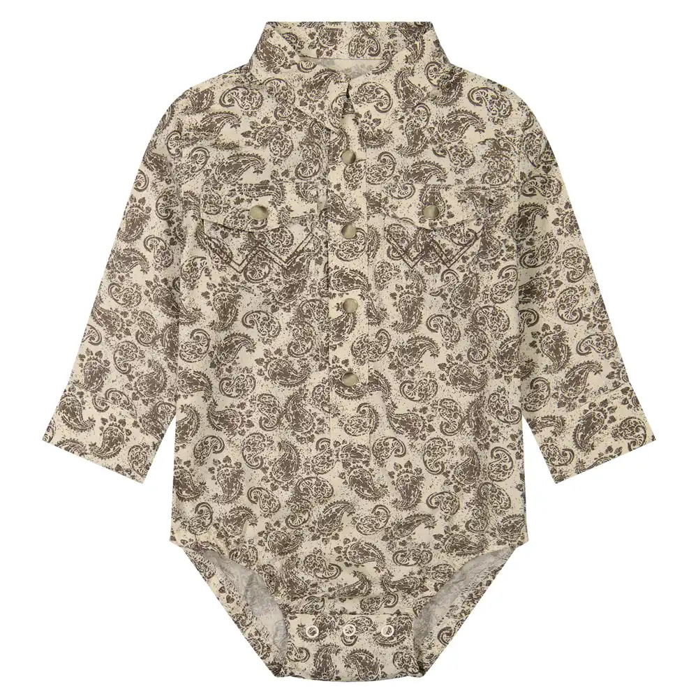 baby boy's long sleeve western snap bodysuit - saddle paisley
