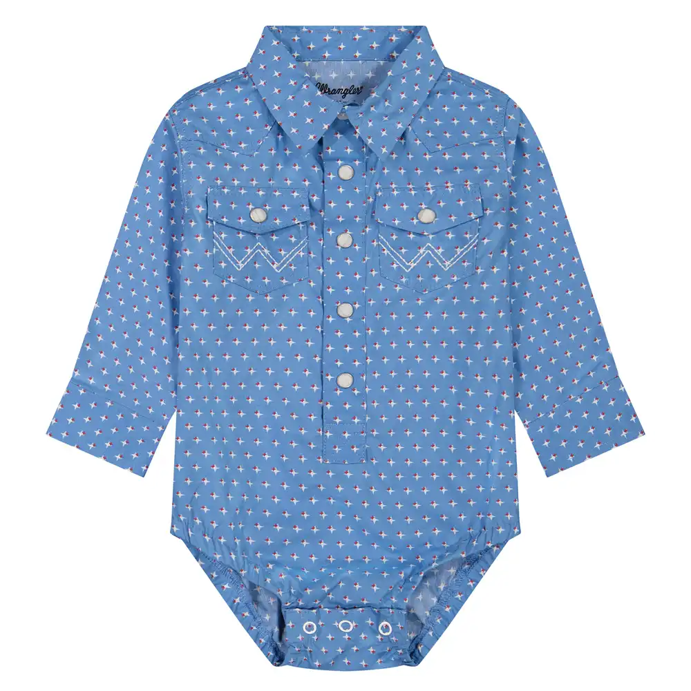 wrangler boy's infant long sleeve onesie blue