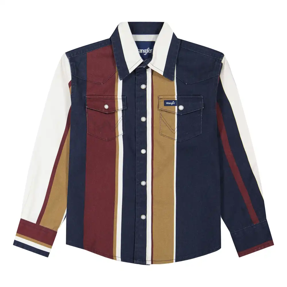 boy's brushpopper stripe western snap shirt - midnight oak