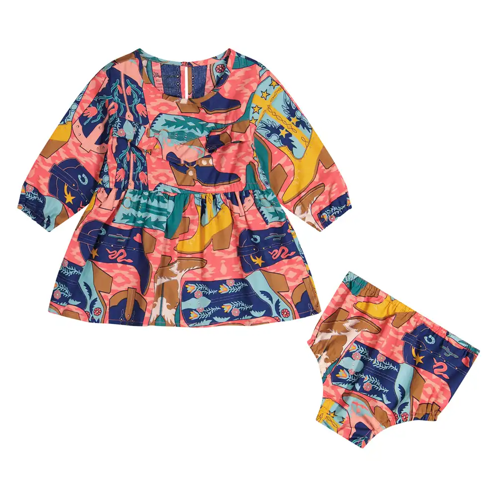 little girl's long sleeve western print dress
