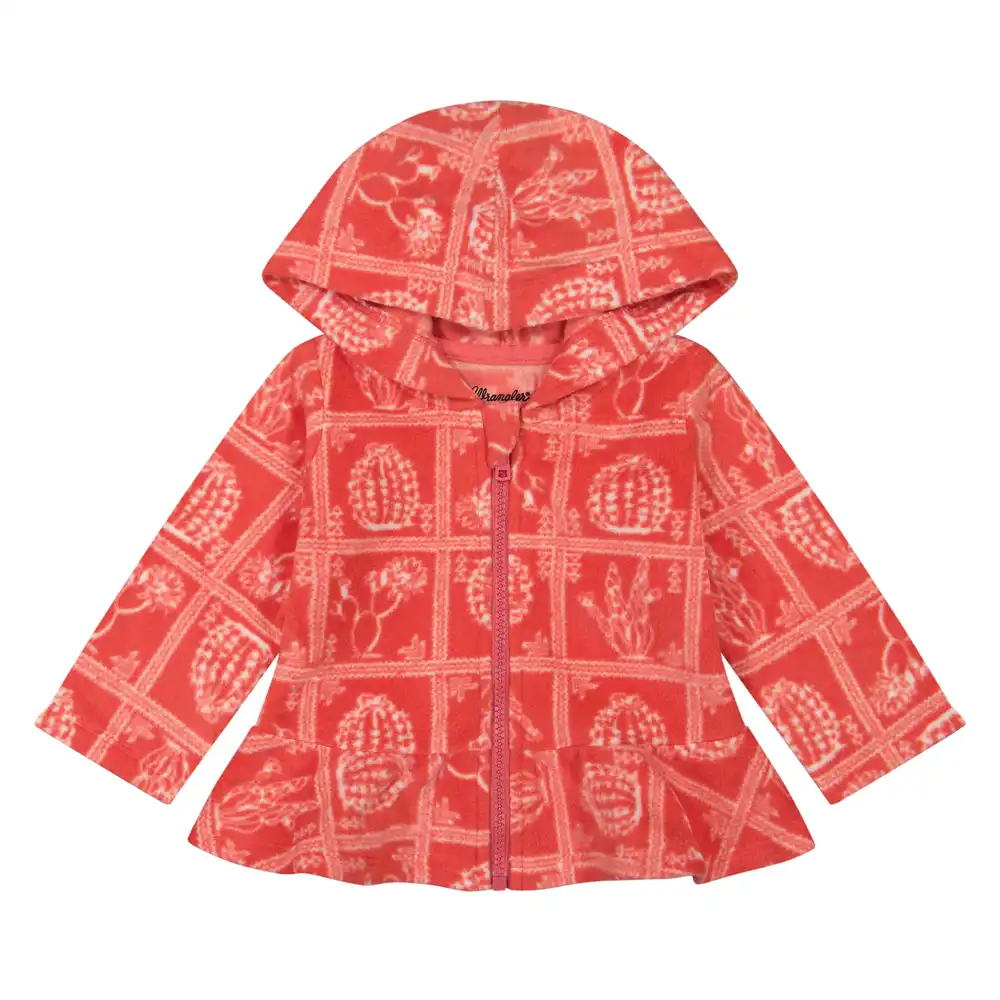 little girl's fleece graphic full zip ruffle hem hoodie