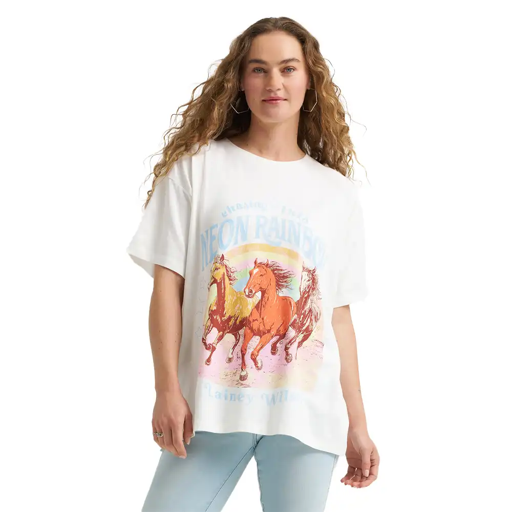lainey wilson x wrangler neon rainbow girlfriend tee - white
