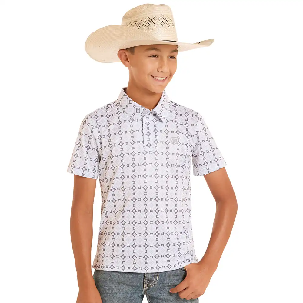 rock n roll denim boy's polo shirt white