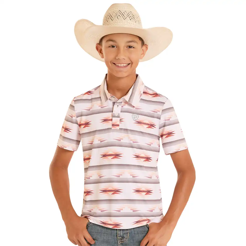 rock n roll denim boy's polo aztec print