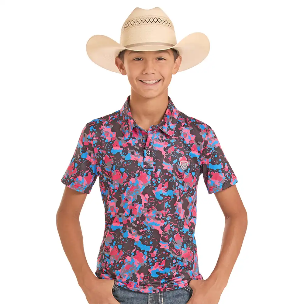 rock n roll denim boy's polo shirt pink camo