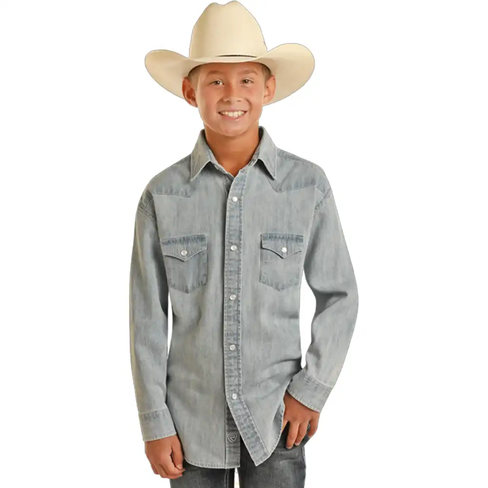 rock n roll denim boy's long sleeve shirt