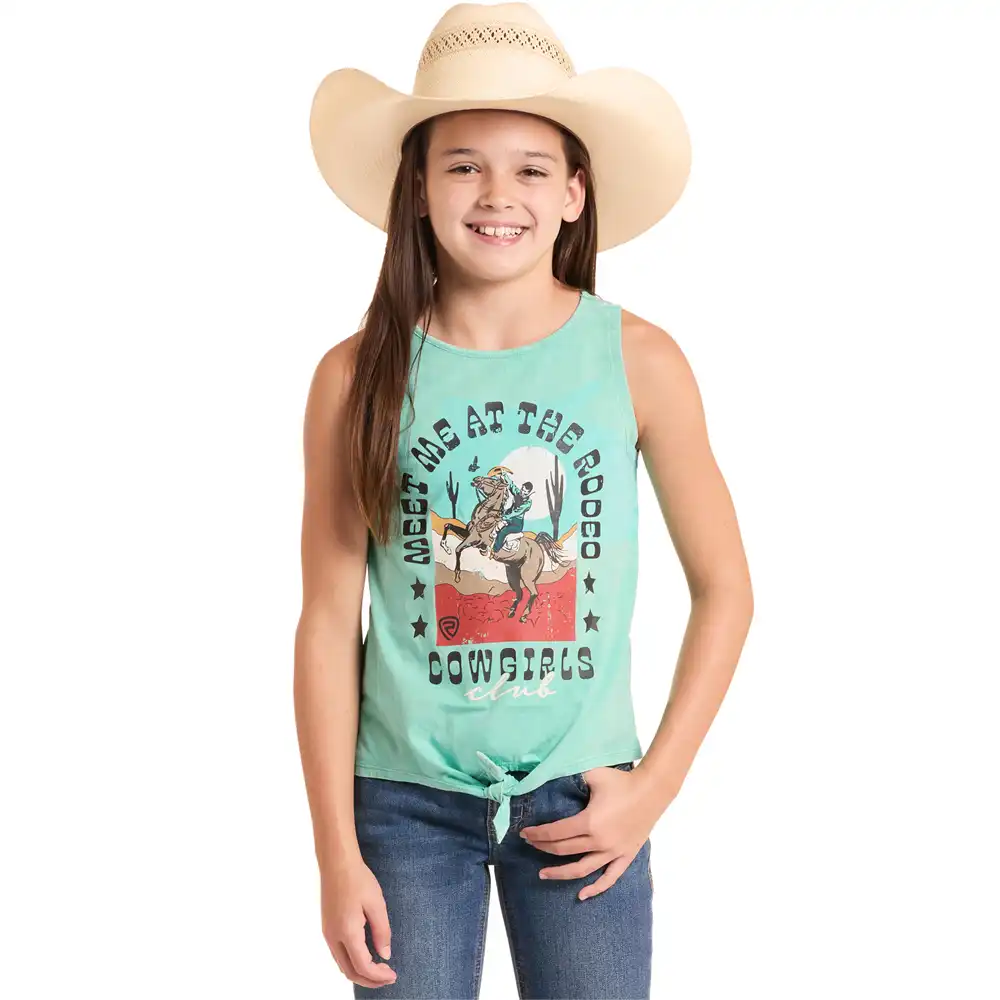 rock n roll denim girl's graphic tank turquoise