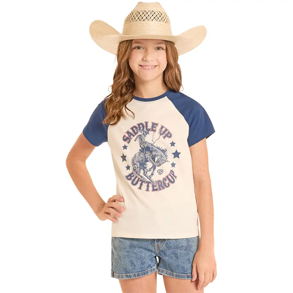 rock n roll denim girl's raglan tee shirt