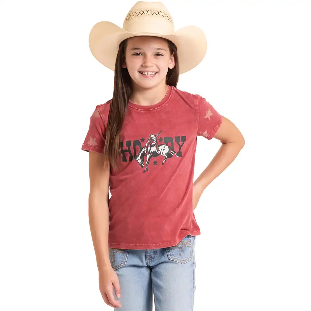 rock & roll denim girls tee shirt red