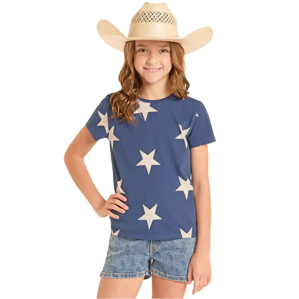 rock n roll denim girl's star print tee