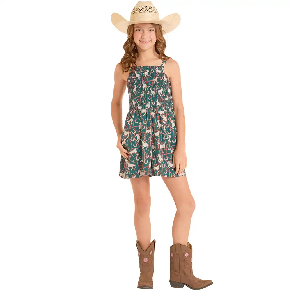 rock n roll denim girl's romper evergreen