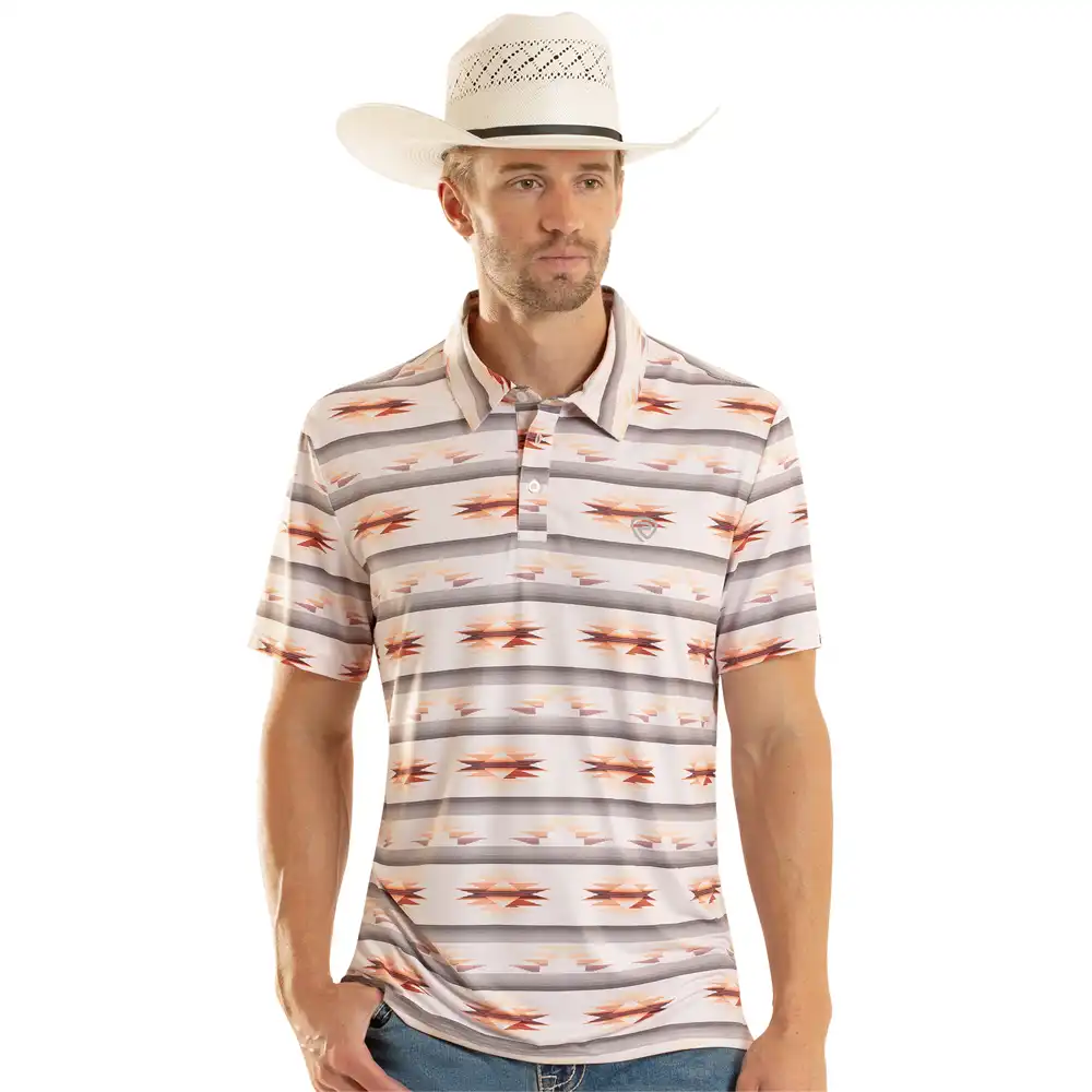 rock n roll denim men's aztec polo natural