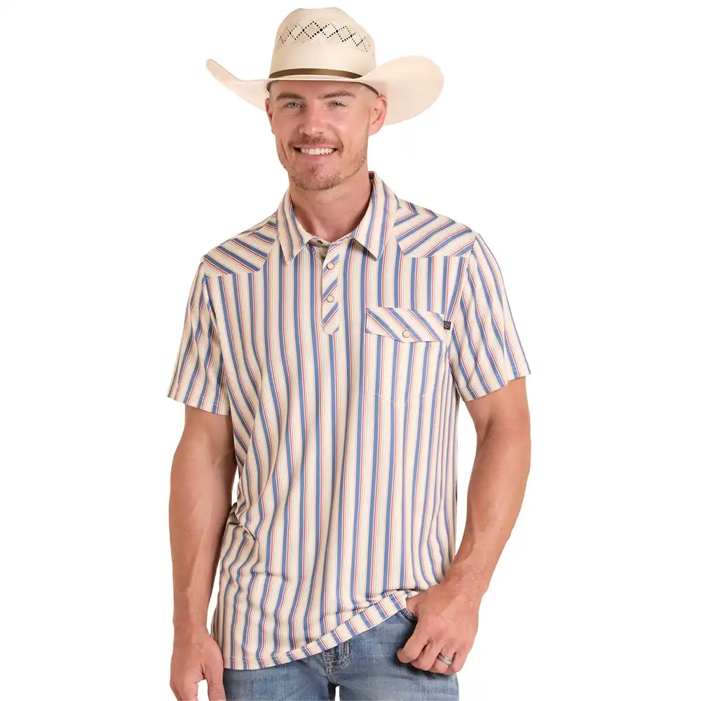 rock n roll denim men's polo shirt stripe