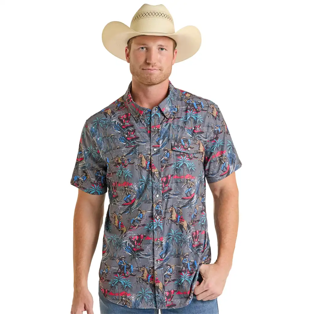 men's short sleeve shirt surf print