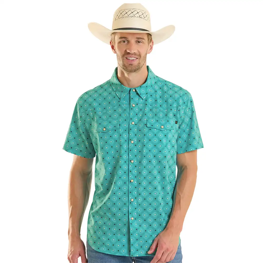rock n roll denim men's short sleeve shirt turquoise