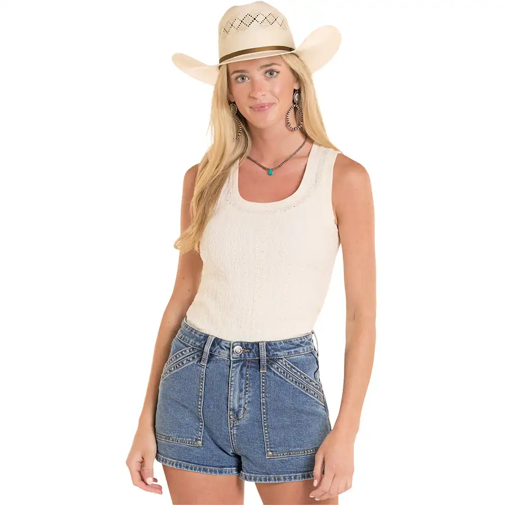 rock & roll denim women's eyelet tank natural
