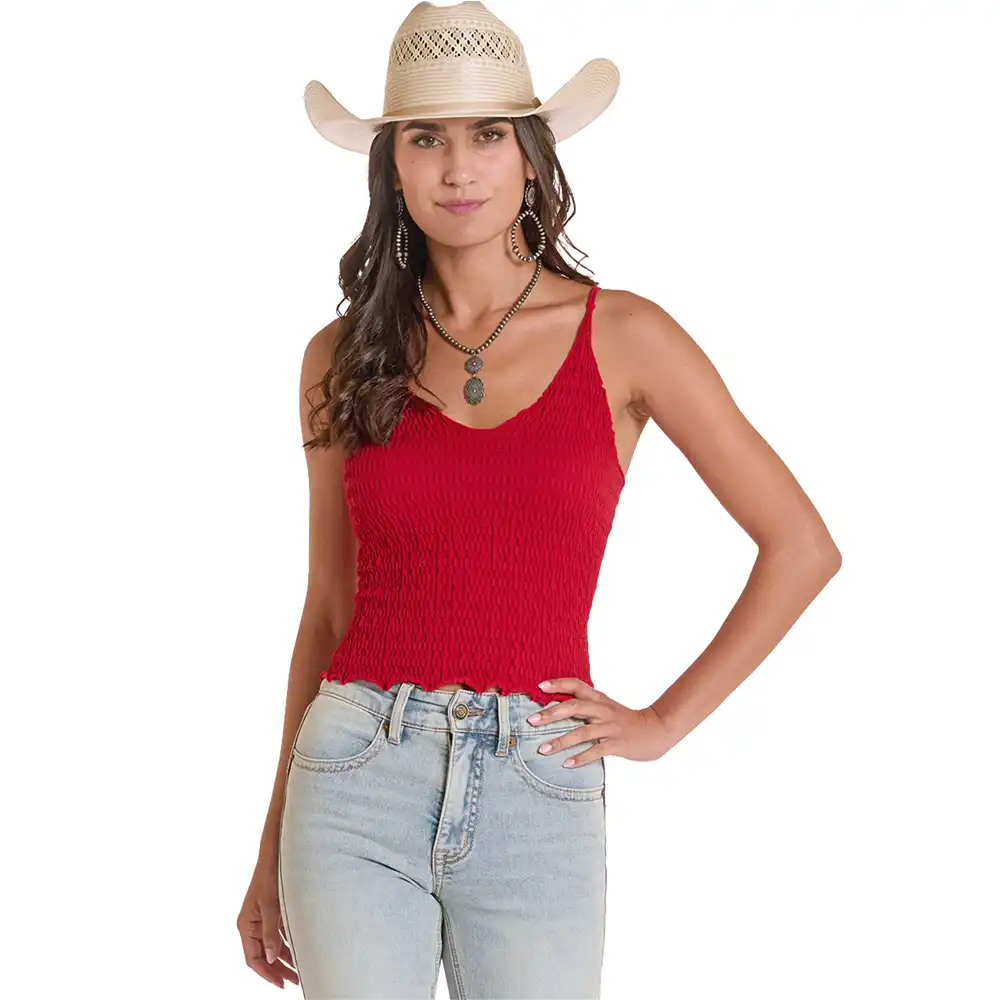 rock n roll denim women's textured tank red