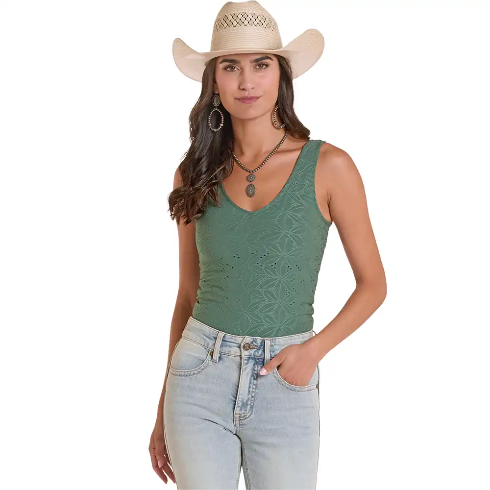 rock n roll women's eyelet tank green