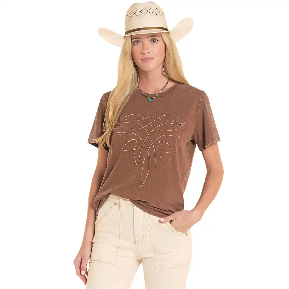 rock n roll denim women's bootstitch top brown