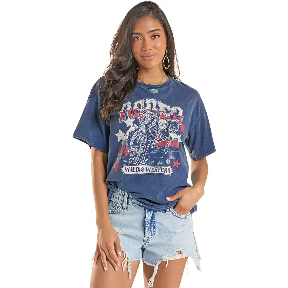 rock n roll denim graphic tee blue