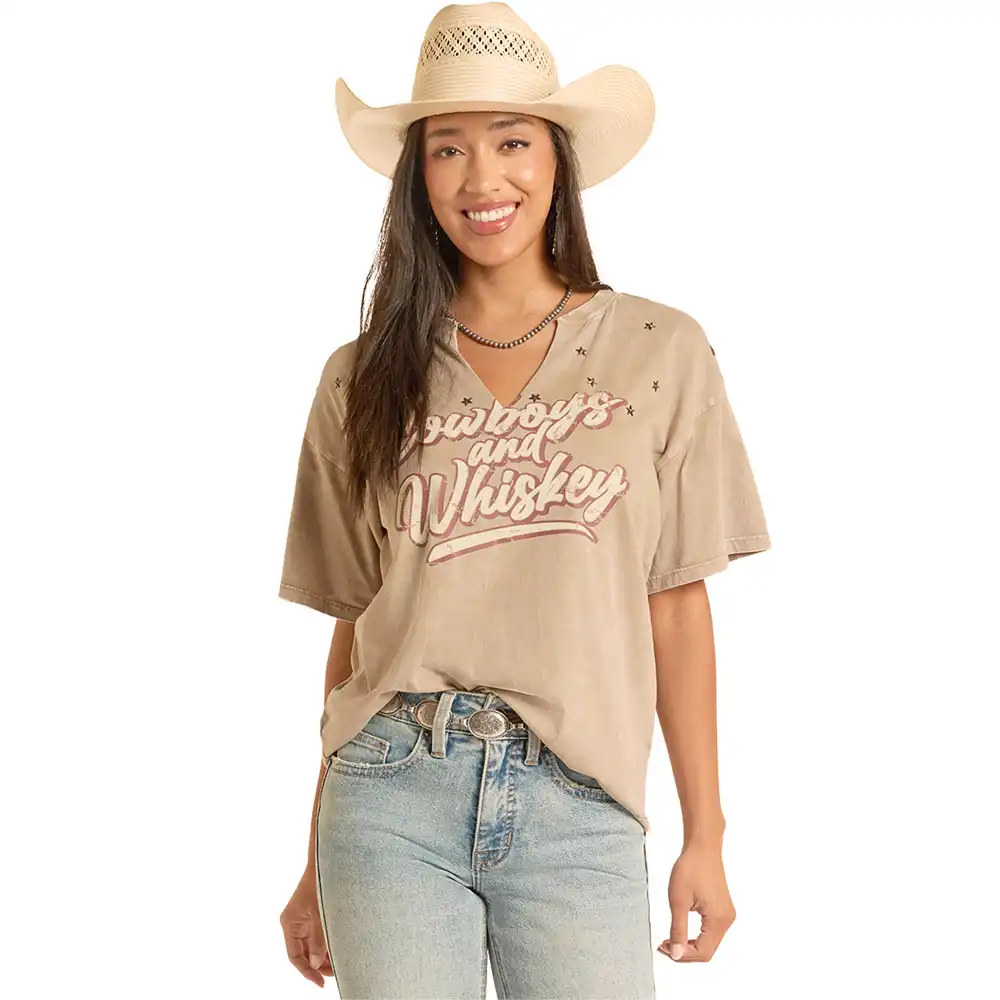 rock n roll denim women's tee olive