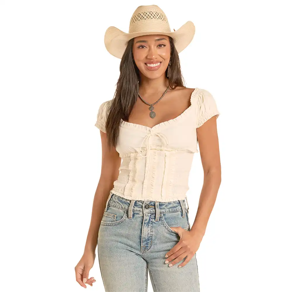 women's natural smocked top