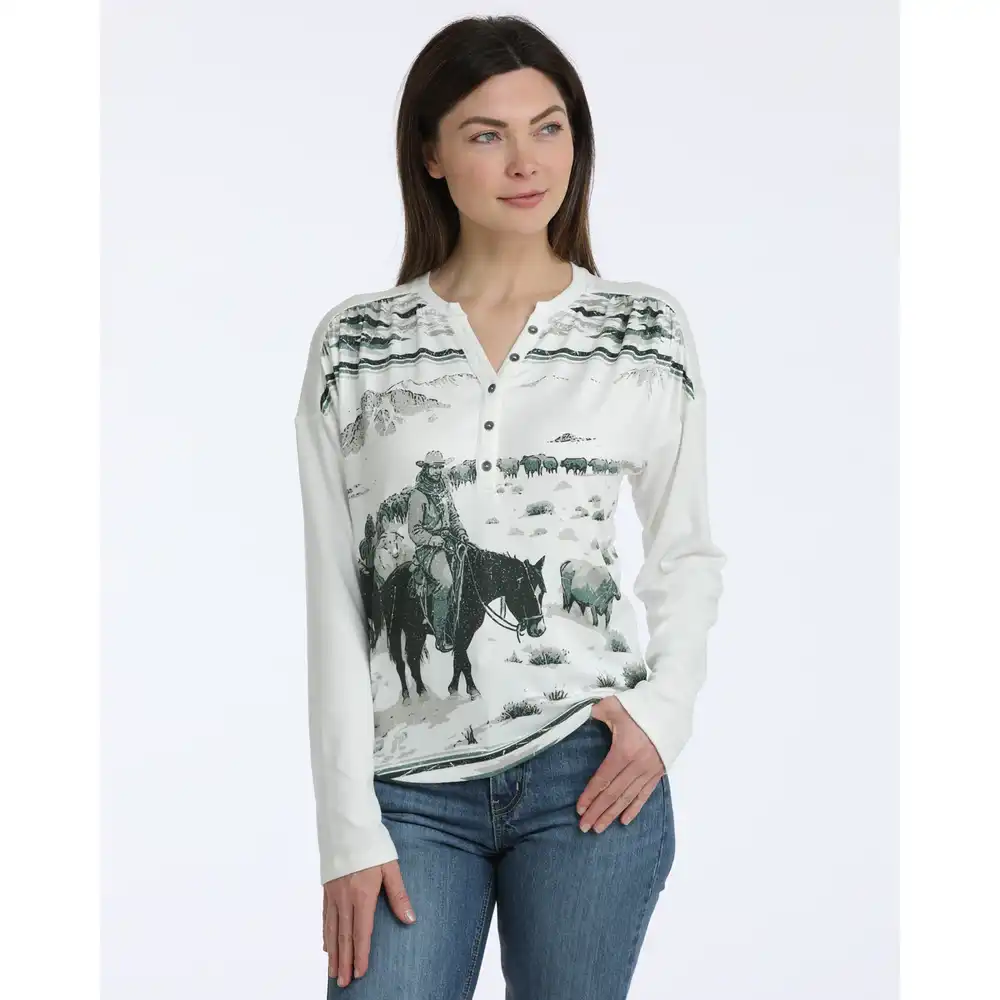 cruel denim women's graphic henley