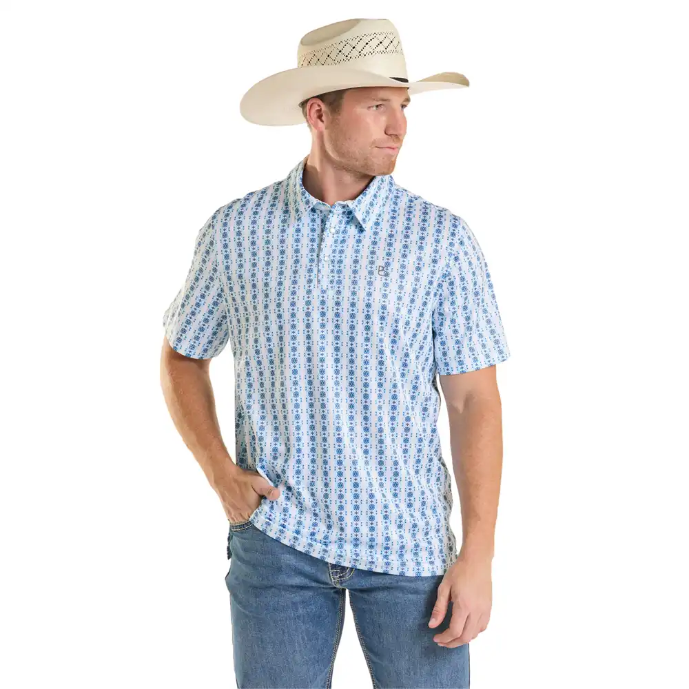panhandle slim men's polo medallion blue