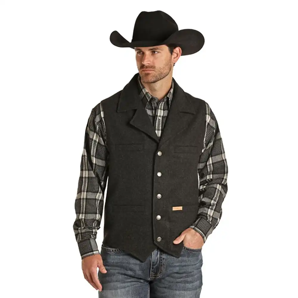 rock n roll denim men's wool vest black
