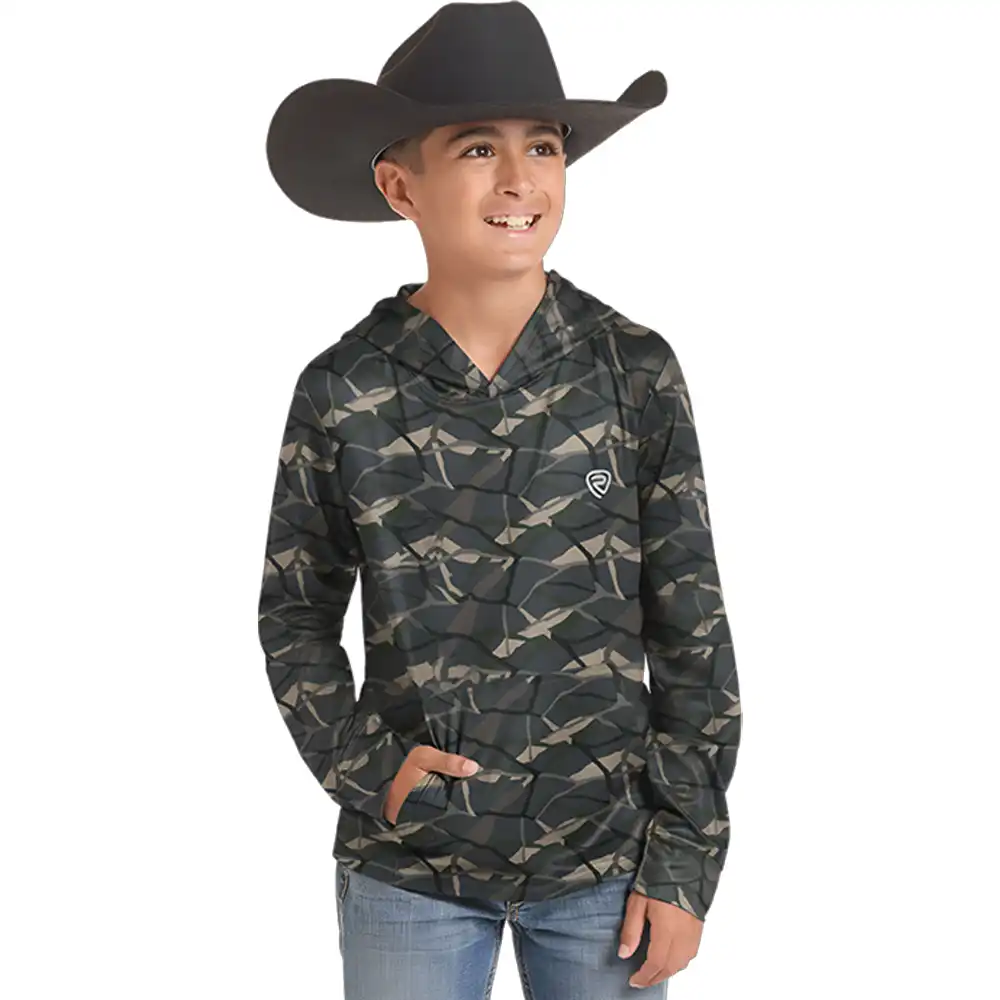 rock & roll denim boy's pullover hoodie camo