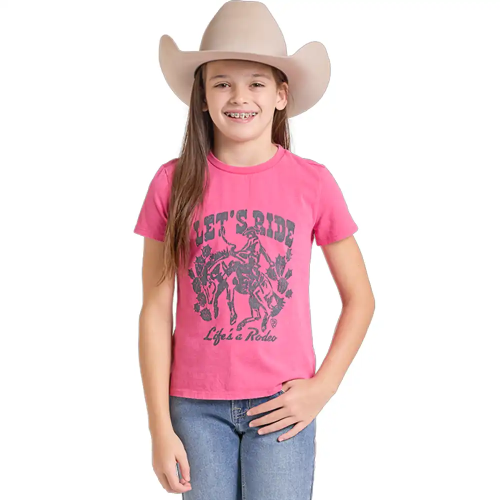 rock & roll denim girl's tee shirt hot pink