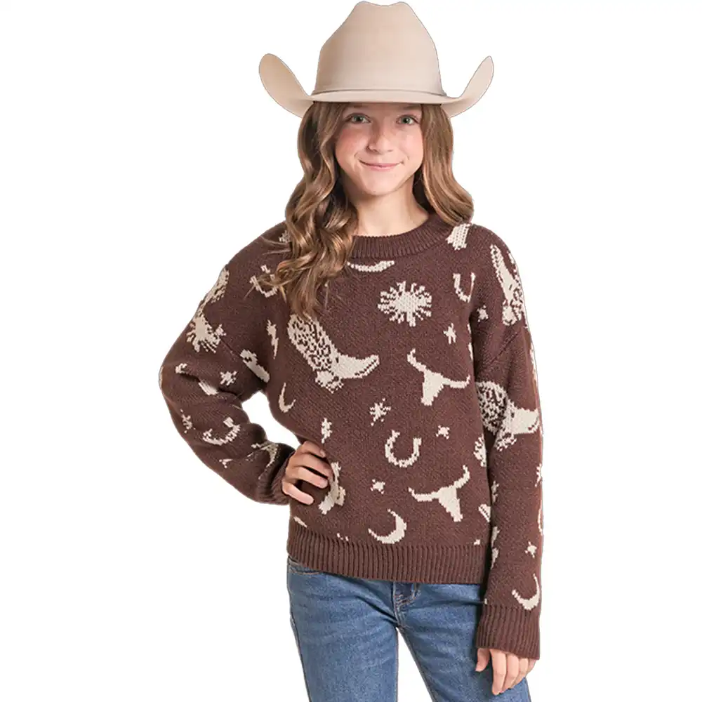 rock n roll denim girl's sweater chocolate