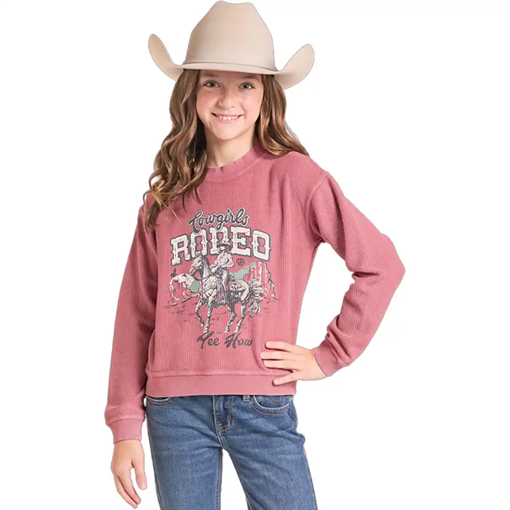 rock & roll denim girl's pullover rose
