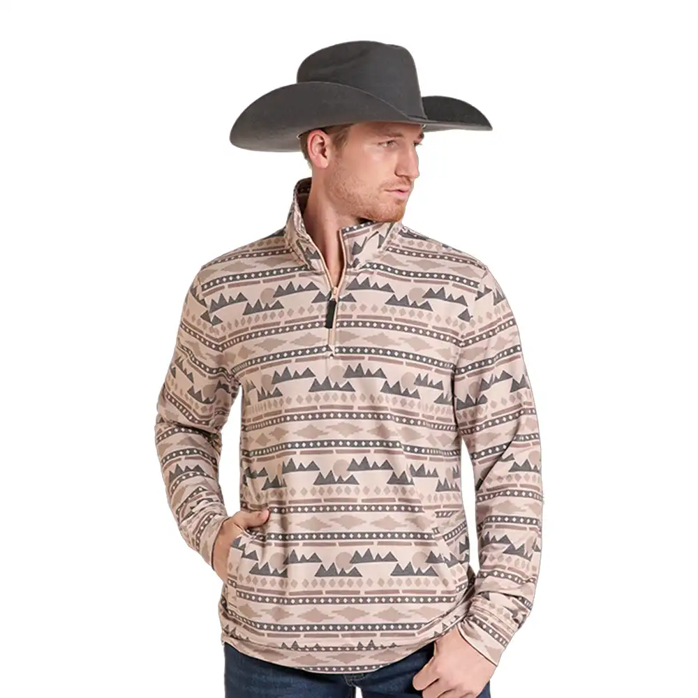rock & roll denim men's pullover aztec tan