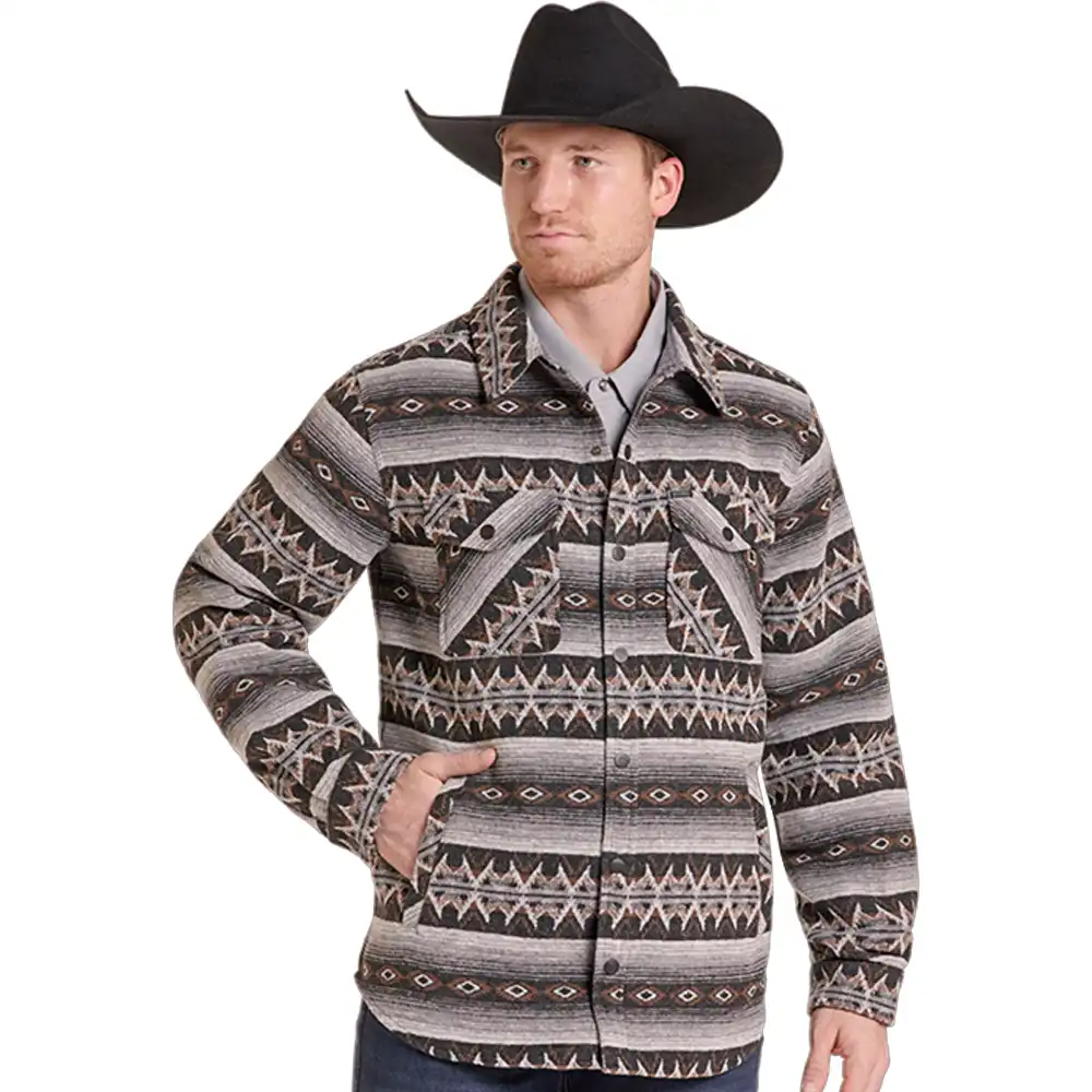 rock & roll denim men's jacquard shirt jacket grey
