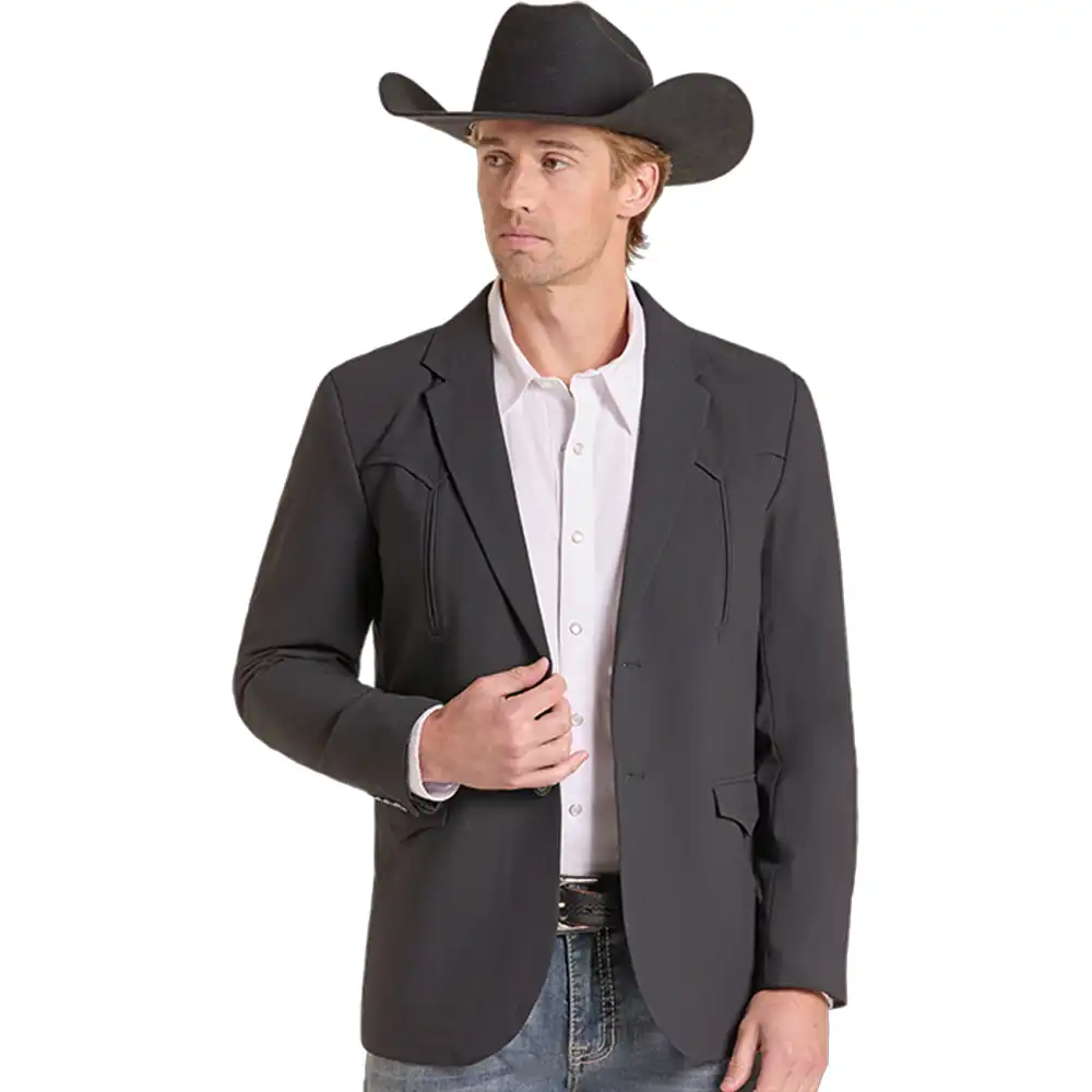 rock & roll denim men's blazer black