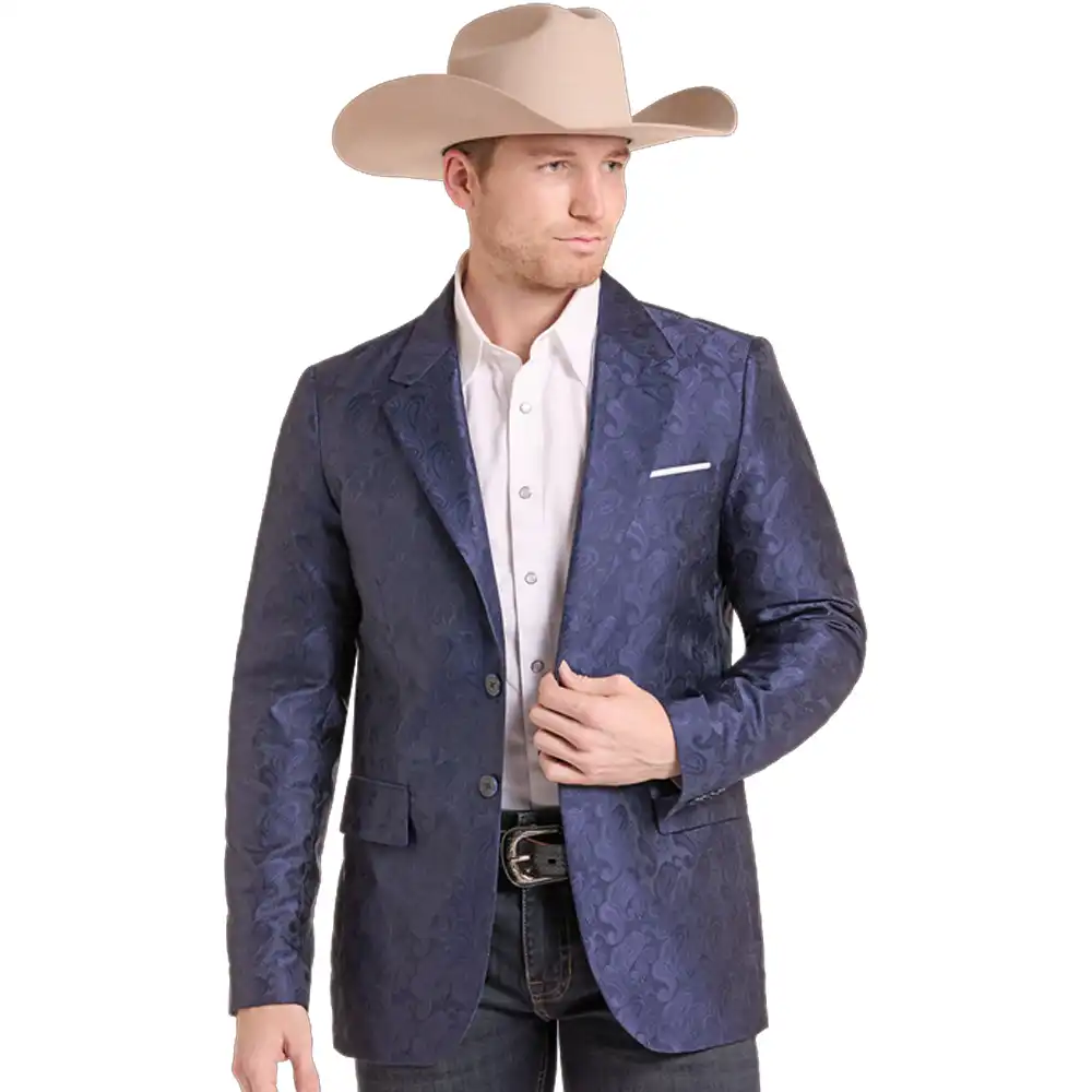 rock & roll denim men's sport coat blue